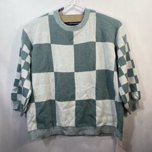Bloom Chic Drop Shoulder Checkered‎ Mint Green Sweater Plus Size Womens 26